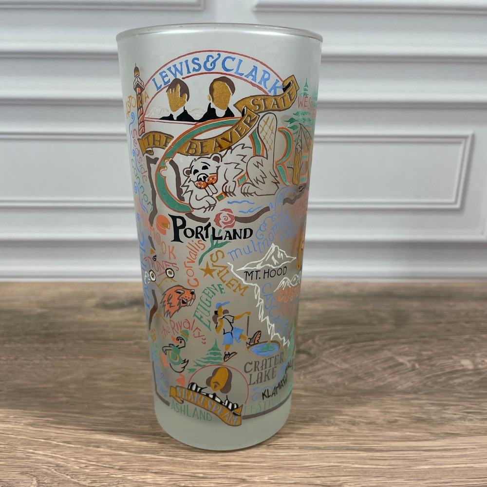 VTG 2004 Catstudio Oregon State 12 oz Frosted Glass Mt Hood Crater Lake
